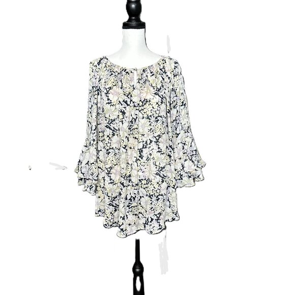 Chaps Tops - Women's Plus Size 2X Chaps Sheer Blouse Rounded Neck With A Keyhole Opening